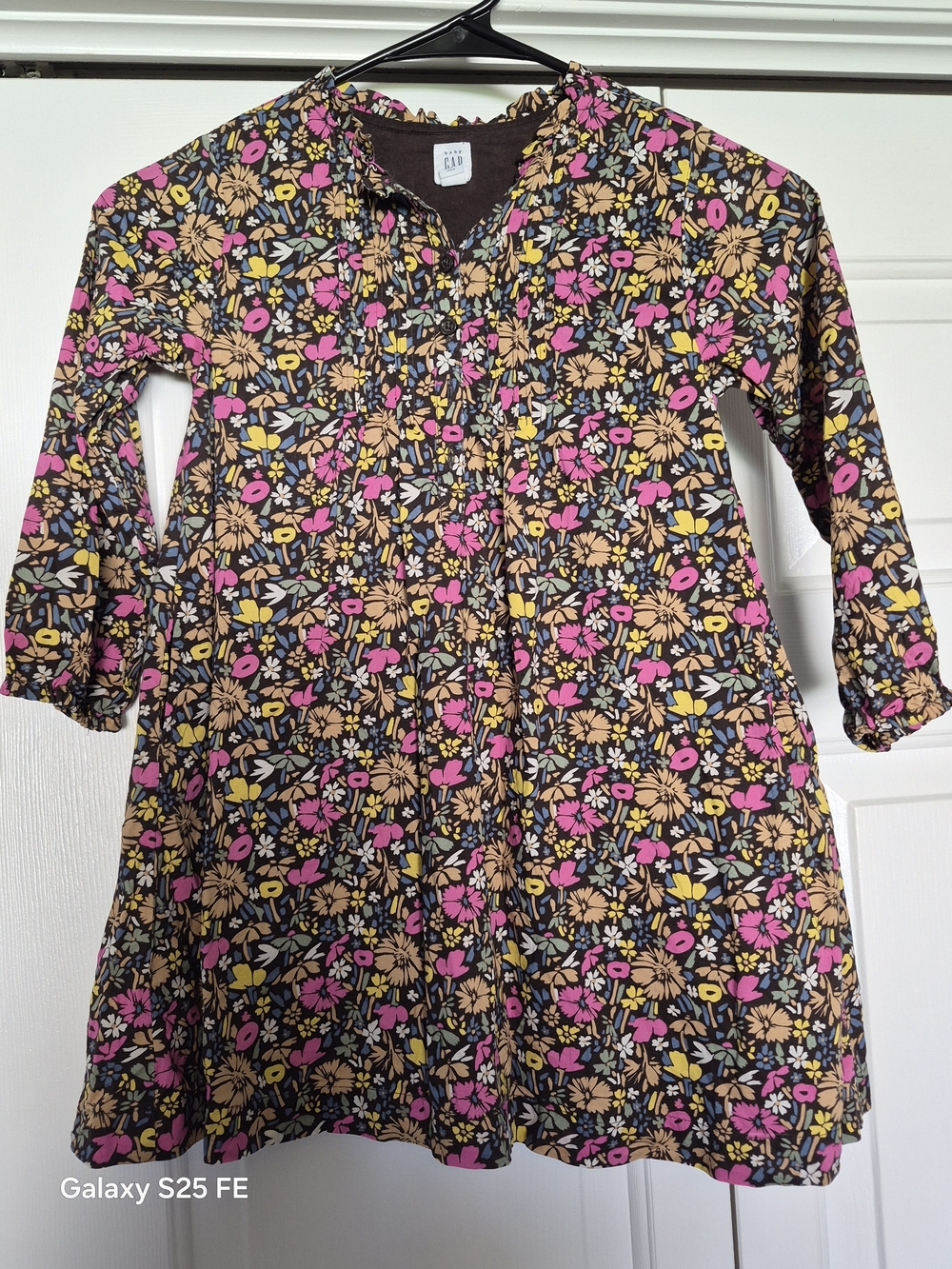 Gap Kids Floral Button-Front Dress in Pink & Tan